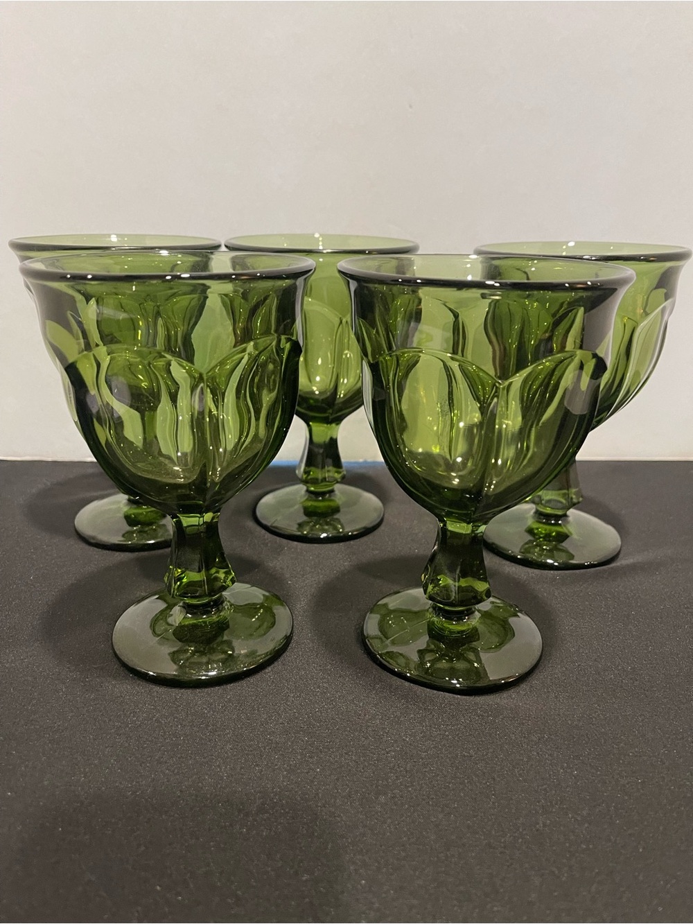 Vintage Set of 5 Fostoria Green Stem Glasses